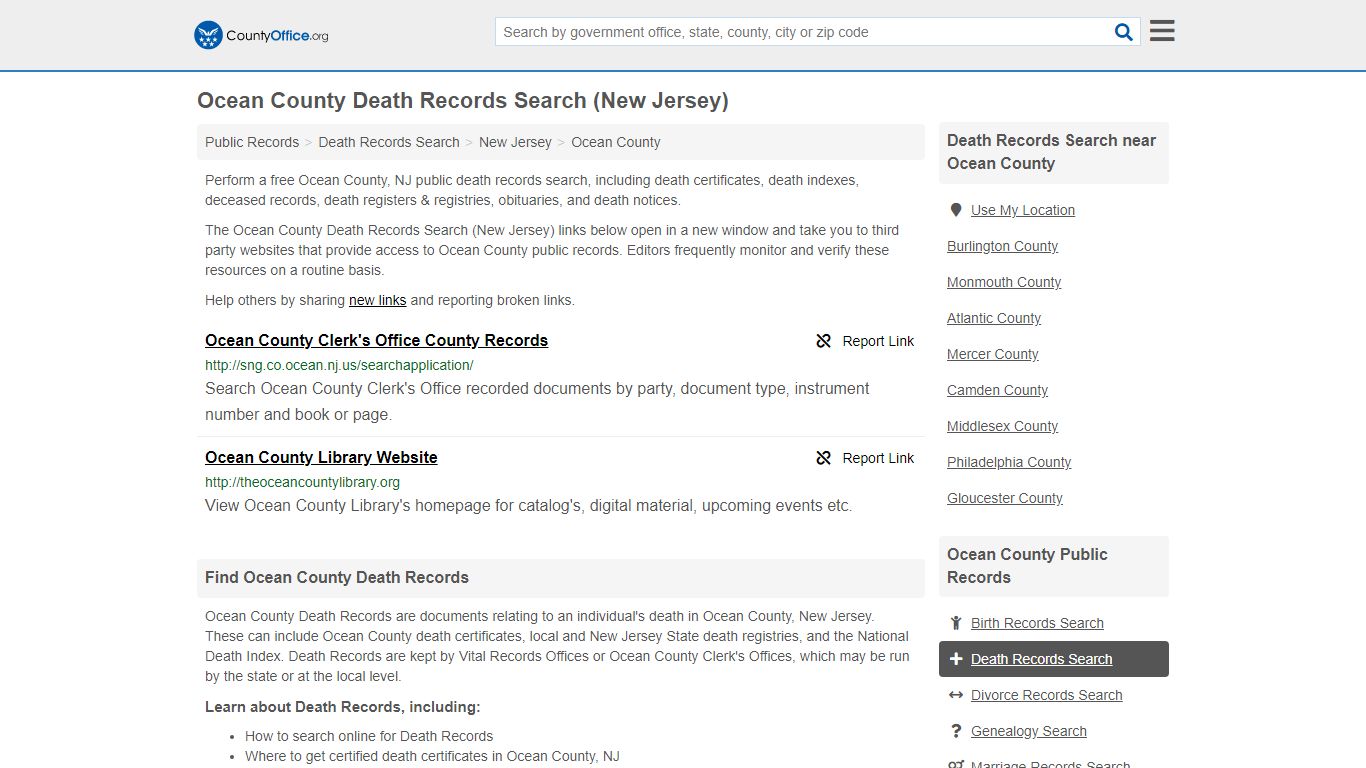 Death Records Search - Ocean County, NJ (Death ...