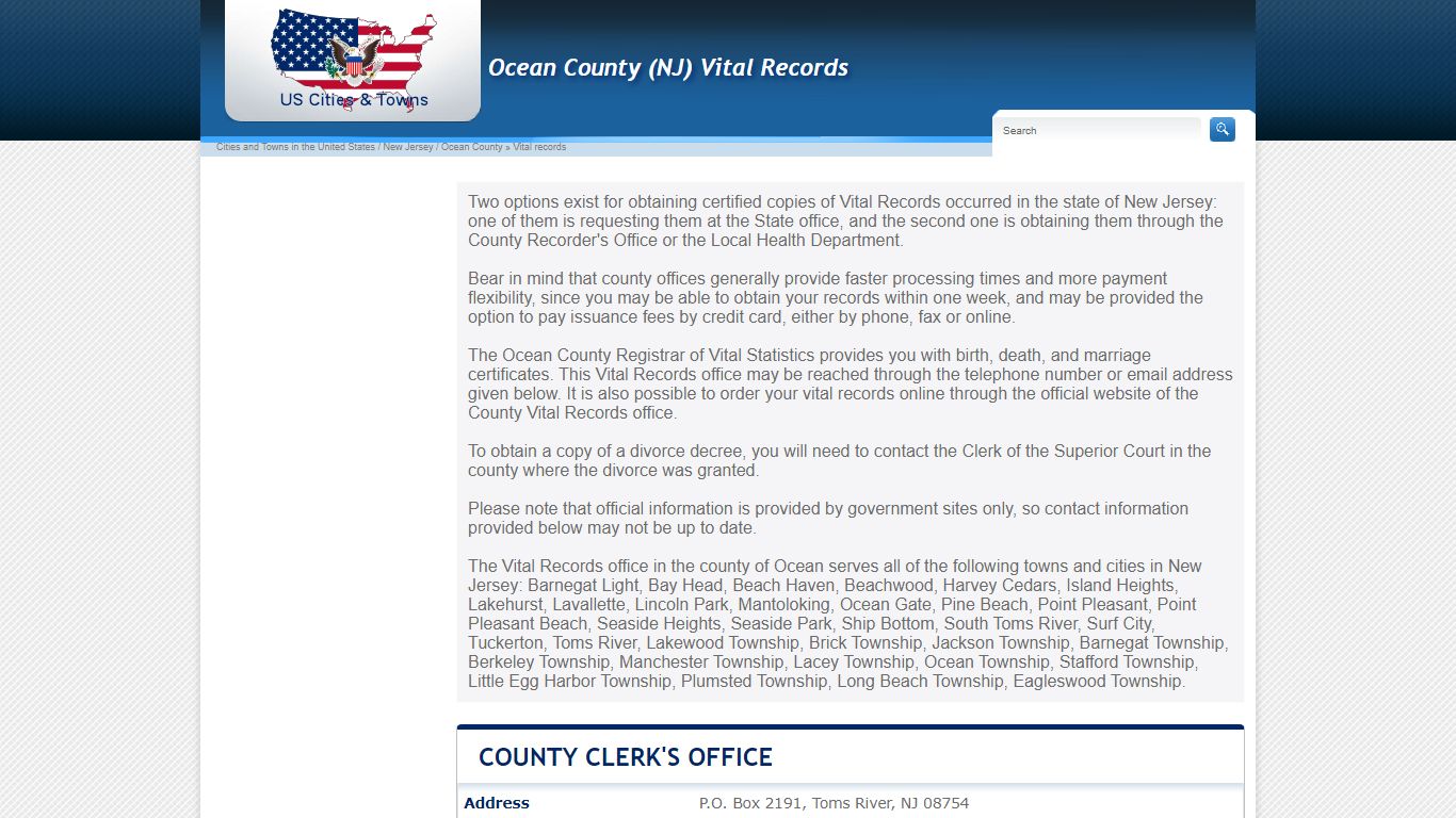 Ocean County Birth, Marriage, Death Certificates